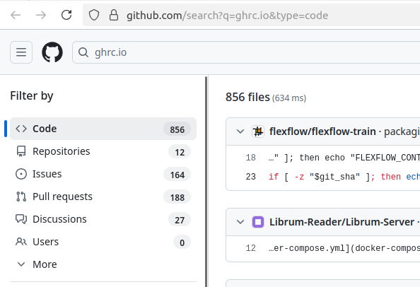 GitHub search showing the results stats