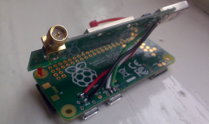 WiFi adapter soldered to the Pi Zeros USB breakout points